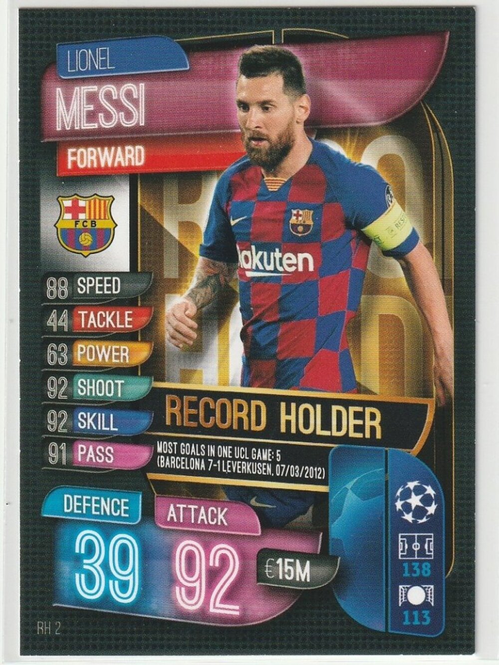 3for$99 LIONEL MESSI 2019-20 Match Attax Extra Record Holder Barcelona #RH2